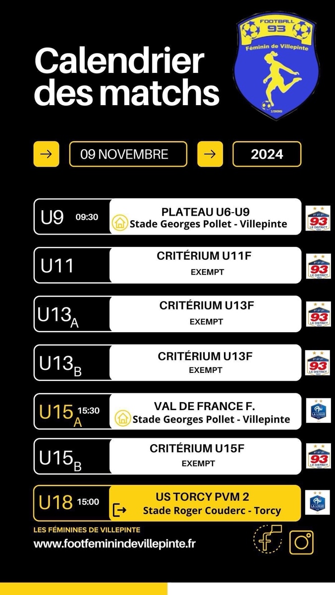 calendrier du week-end du 9 et 10 novembre 2024